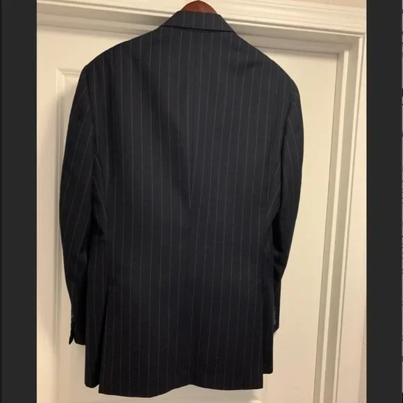 Ralph Lauren Double Breasted Pinstripe Dark Navy 2 Piece Suit 42L - Picture 2 of 9